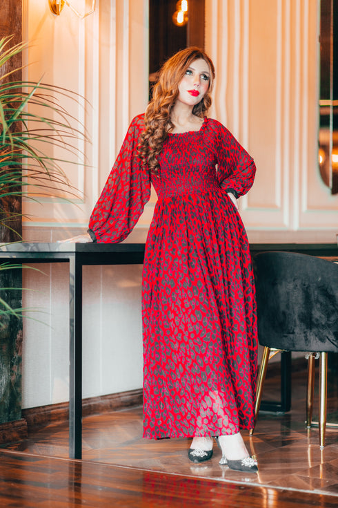 Red Leopard Smokey Dress